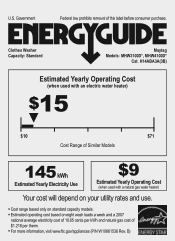 Maytag MHW3100DW Energy Guide