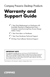 Compaq Presario 6200 Warranty and Support Guide
