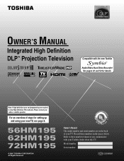 Toshiba 62HM195 Owner's Manual - English