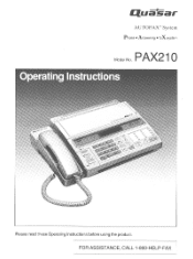 Panasonic PAX210 PAX210 User Guide