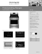 Frigidaire FGGF3035RF Product Specifications Sheet