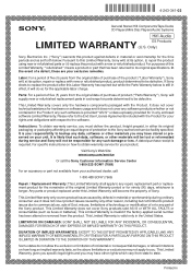 Sony STR-DA4400ES Limited Warranty (US Only)