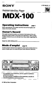 Sony MDX-100 Users Guide
