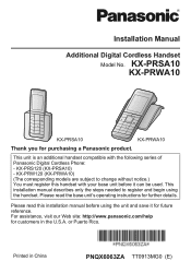 Panasonic KX-PRSA10W Operating Instructions - KXPRSA10/WA10 Install (English)