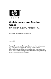 HP Dv6265us HP Pavilion dv6000 Notebook PC Maintenance and Service Guide