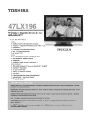 Toshiba 47LX196 Printable Spec Sheet