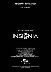 Insignia NS-39L400NA14 Important Information (English)