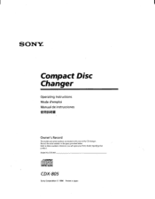 Sony CDX-805 Operation Guide