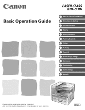 Canon LASER CLASS 810 LASER CLASS 830i/810 Basic Operation Guide