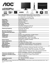 AOC e2352Phz Spec Sheet