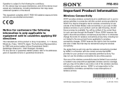 Sony PRS-950 Important Product Information