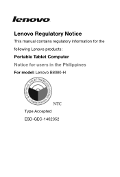 Lenovo Yoga 10 HD Lenovo B8080-H Regulatory Notice (The Philippines)