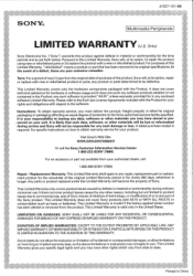 Sony DPP-F700 Limited Warranty (U.S. Only)