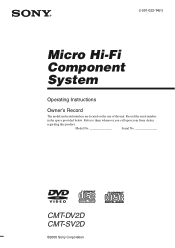 Sony CMT-DV2D CMTDV2D Instructions  (main component system)
