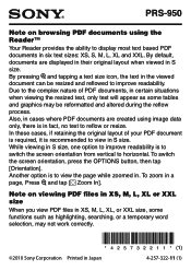 Sony PRS-950 Note on browsing PDF documents using the Reader™