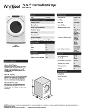 Whirlpool WED5620H Specification Sheet