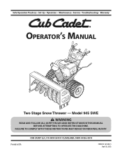 Cub Cadet 945 SWE Two-Stage Snow Thrower 945 SWE Operator's Manual