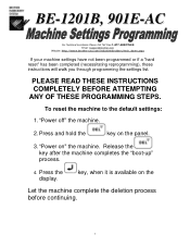 Brother International BE-0901E-AC Programming the machine settings - English