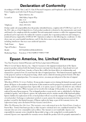 Epson PowerLite 1770W Warranty Statement