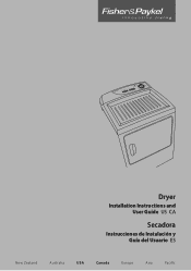 Fisher and Paykel DE60FA2 Dryers DE70FA* & DG70FA* User Guide (English, Spanish)