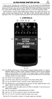Behringer ULTRA PHASE SHIFTER UP100 Manual