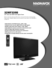 Magnavox 32MF339B Product Spec Sheet