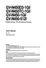 Gigabyte GV-N450D3-1GI Manual