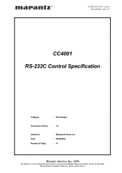 Marantz CC4001 CC4001 RS-232 Codes