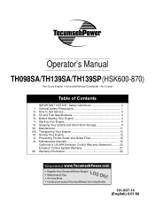 Tecumseh Products TH139 Operator Manual