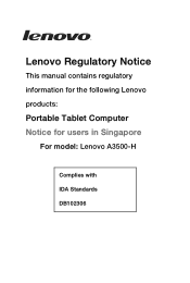 Lenovo A7-50 Lenovo A7-40/A7-50 Regulatory Notice (Singapore)