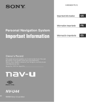 Sony NV-U44/S Important Information