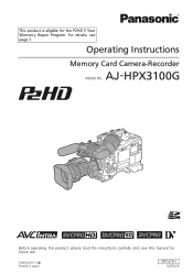 Panasonic P2 HD Camcorder Operating Instructions