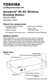 Toshiba PA5238U-1PRP dynadock WiAC Quick Start Guide for dynadock WiAC PA5238U-1PRP
