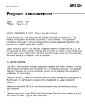 Epson CW3S20A Canadian Product Warranty Statement