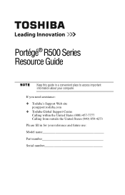 Toshiba Portege R500-S5006X Resource Guide for Portege R500 Series - XP