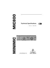 Behringer MINIMIC MIC800 Specifications Sheet