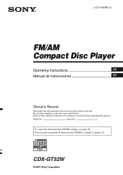 Sony CDX GT52W Operating Instructions