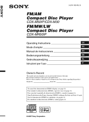 Sony CDX-M30 Operating Instructions