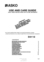 Asko D3112 User manual D3112 Use & Care Guide EN