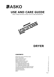 Asko T731 User manual Use & Care Guide EN