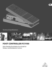 Behringer FOOT CONTROLLER FCV100 Spec Sheet