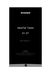 Lenovo IdeaPad A1-07 IdeaPad Tablet A1-07 User Guide V1.1 (English)