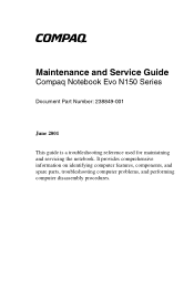 Compaq N150 Evo Notebook N150 Series Maintenance and Service Guide