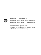 HP ENVY 17-j044ca HP ENVY 17 Notebook PC HP ENVY TouchSmart m7 Notebook PC HP ENVY TouchSmart 17 Notebook PC - Maintenance and Service Guide
