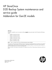 HP StoreOnce D2D4312 HP D2D Gen2E Backup Systems Maintenance and Service Guide (EH985-90947, April 2012)