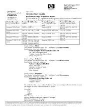 HP DesignJet T700 Certificate of Origin