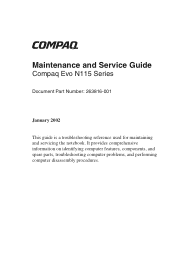 HP Evo Notebook PC n115 Compaq Evo N115 Series Maintenance and Service Guide