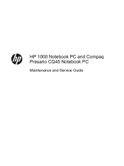 HP 1000-1100 HP 1000 Notebook PC and Compaq Presario CQ45 Notebook PC - Maintenance and Service Guide