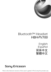 Sony Ericsson HBH-PV700 User Guide