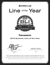 Panasonic KV-N1058X Certificate Panasonic 2019 Scanner Line Of The Year Rep Americas